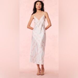 LoveShackFancy Satin floral slip dress